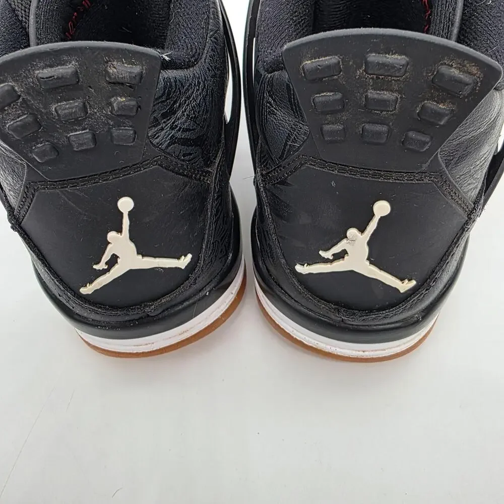 Jordan Air Jordan 4 Retro Shoes Mens 9.5 Black Leather Laser Lace Up Sneakers